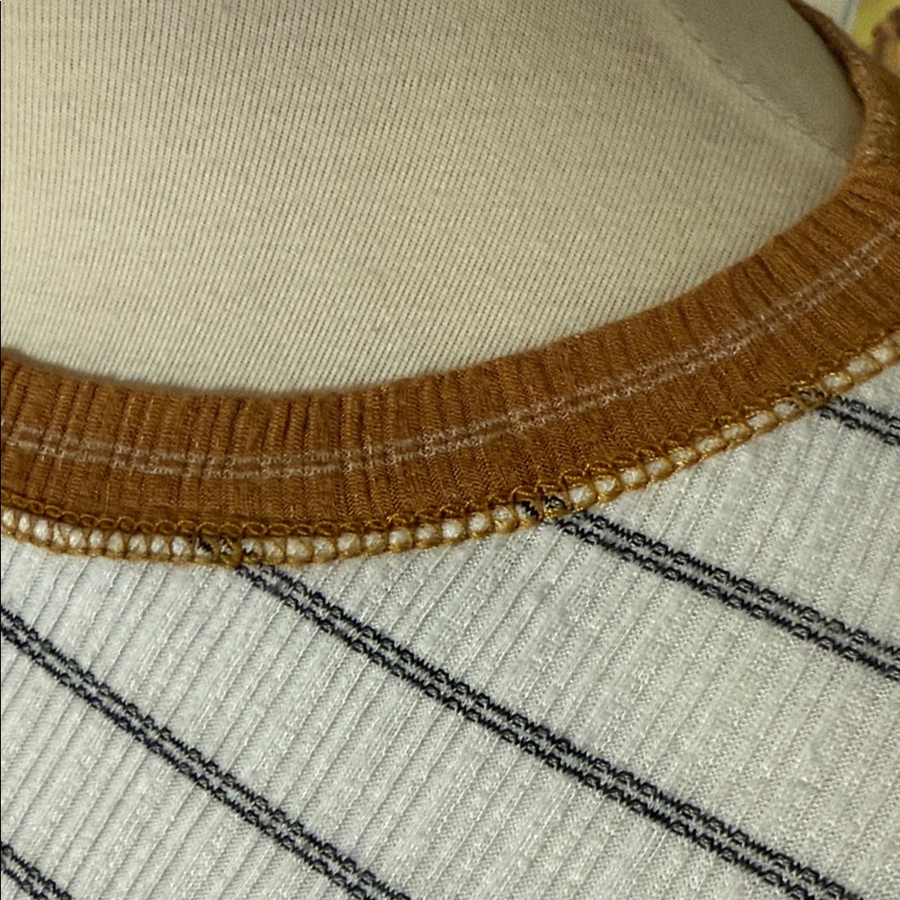 Ces Femme Ultra Soft Ribbed White and Brown Striped Top - Picture 6 of 6